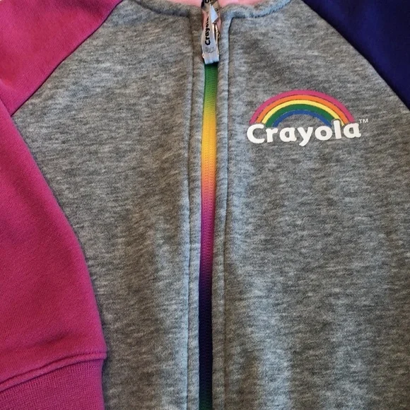 2 Piece Pink Gray Fleece Hoodie Zip Jacket  & Pants Set Crayola Little Girl's 4 - Picture 7 of 15